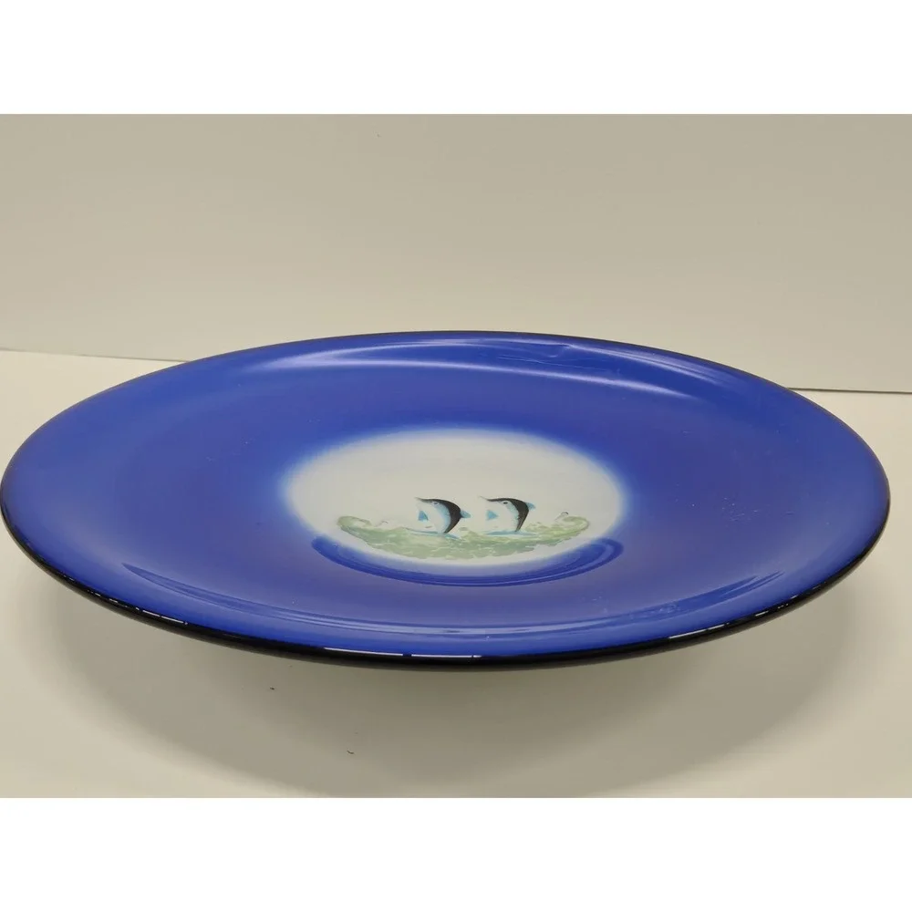 ThriftCHI ~ Murano Art‎ Glass Bowl w Inlaid Dolphins Design